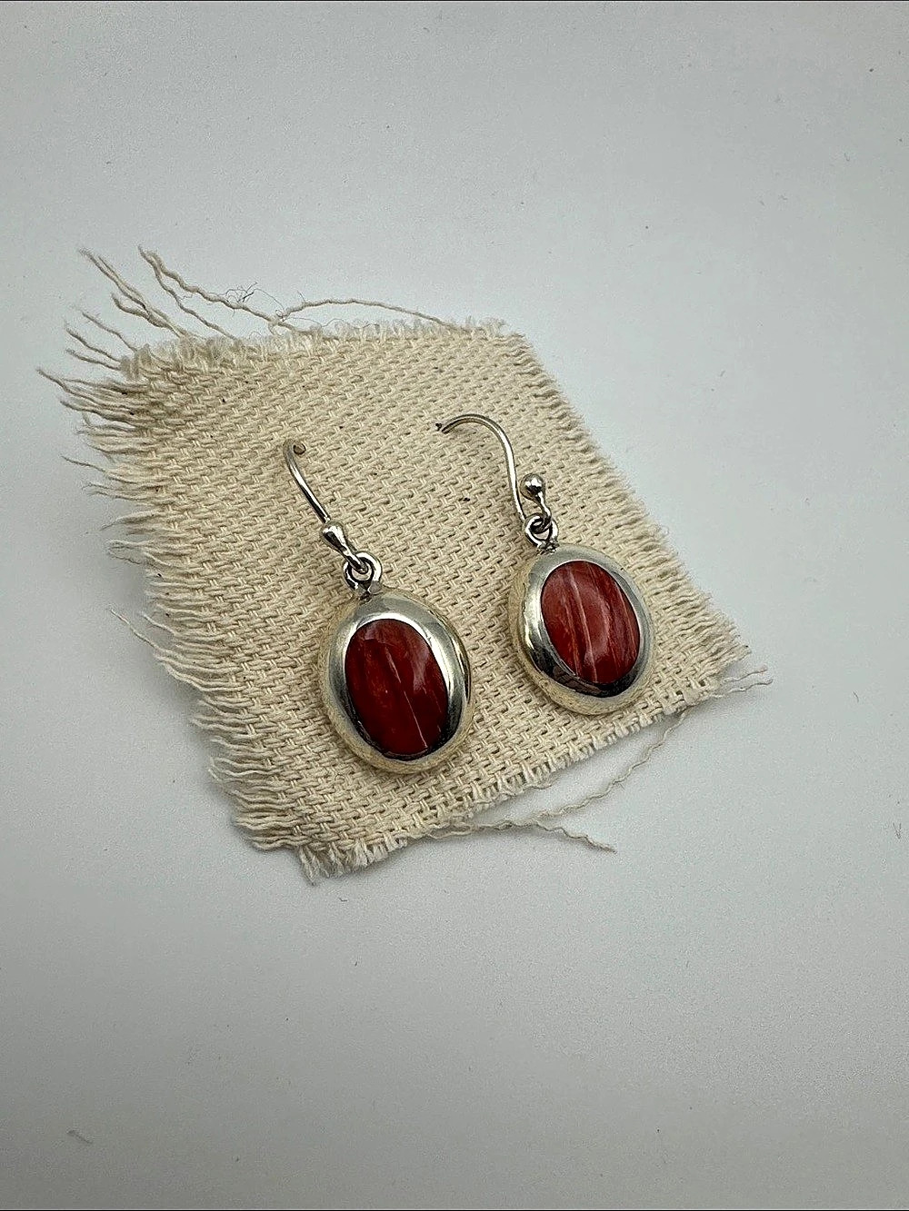 Oval 950 Drop Earrings with coral cabochon